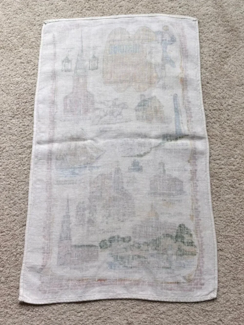 Vtg Stevens 100% Linen Souvenir Historic Boston Tea Towel Americana